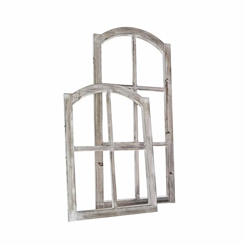 Loberon Deko-Fenster 2er Set Parakou – Nostalgie-Charme, White-Washed-Finish, Antikbraun, authentische Patina – Tannenholz, antikweiß