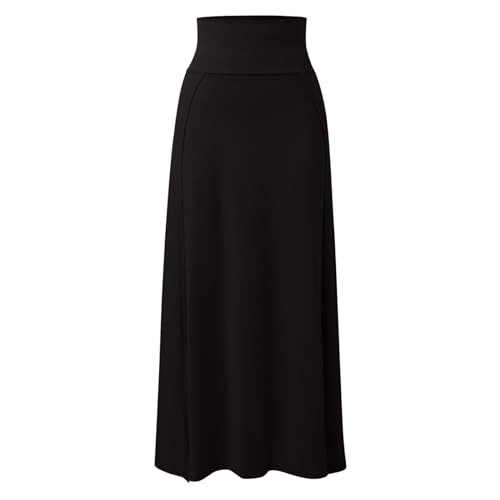 2025 - Falda larga con doble abertura para mujer, lisa, básica, dos aberturas laterales, 4 22, Negro, S