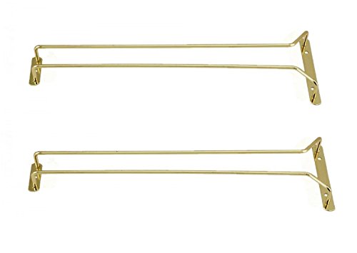 Great Credentials Set of 2-16-Inch Long Wine Glass Rack Wire Hanging Rack Wine Glass Hanging Rack Wire Wine Glass Hanger Rack Stemware Rack Under Cabinet Brass Finish Brass