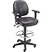 Leather Task Stool with Arms - 360176; Footrest - Black