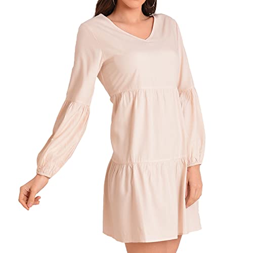 Image of Miss Lavish London Women's V Neck Tiered Summer Dress Casual Short Sleeve Swing T Shirt Mini Dresses