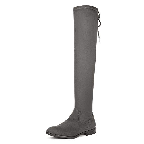 DREAM PAIRS Women s Overide Grey Low Heel Thigh High Over The Knee Flat Boots Size 10.5 B(M) US