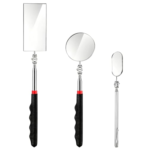 Homshsjhkis 3 Pcs 360 Grad Spiegel Teleskop Inspektionsspiegel Set Teleskopspiegel mit Teleskopgriff Teleskop Spiegel Ausziehbare Ausziehbar Inspection Mirror Teleskopspiegel Fahrzeug Inspektionen