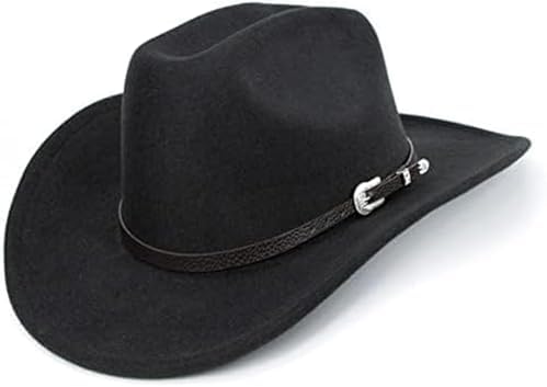 Western Cowboy Hat for Men Women Classic Roll Up Fedora Hat with Buckle Belt(Size:M-L)