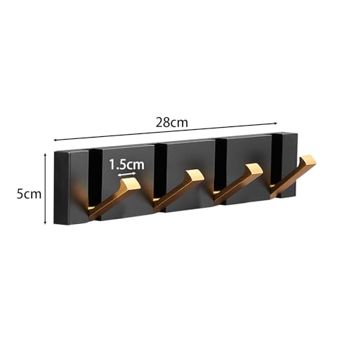 Spotact Wall Mounted Coat Rack 70 Degree 4 Hooks for Hanging Coats Clothes Black Golden Metal Towel Hanger 11.02 * 1.97 * 0.59 Inch for Entryway Bathroom Bedroom Kitchen (T1 4 Hooks - Image 2
