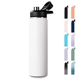 Fijinhom 24 oz Insulated Water Bottle with Handle, 304 Stainless Steel Water Bottles with Wide Mouth, Double Wall Vacuum Sports Water Bottle, BPA Free, Keep Cold and Hot, White