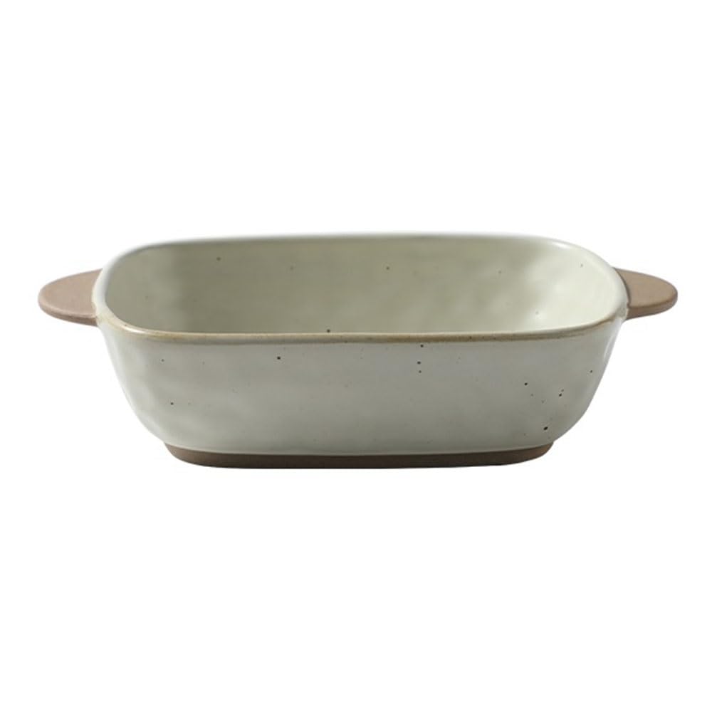 Naczynie do pieczenia Forma do pieczenia z podwójnym uchwytem, ​​wzór kamienia, vintage, chropowata, ceramiczna, kwadratowa, głęboka miska gotowania na parze Zapiekanka(Biały,Mały)