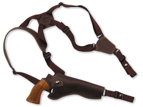 Barsony Brown Leather Cross Harness Vertical Shoulder Holster for 6" 38 357 44 Revolvers (S&W N 629 M&PR8, Right)
