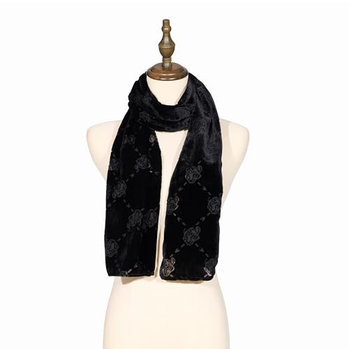 Labor Day Gift Velvet Scarf for Women, Lightweight, Soft and Breathable Floral Print Black Velvet Scarves Wrap, Labor Day Scarf2