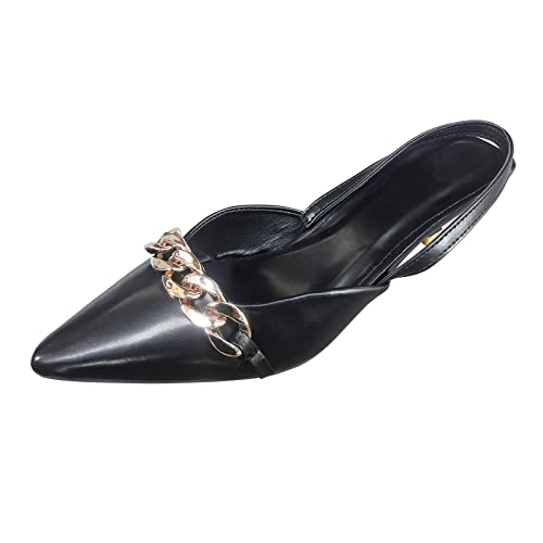 Slingpumps dam Slingback pumps spets kattunge klackar kvällsskor dansskor eleganta klackskor breda H sandaler breda fötter stilett fram stängda spännpumps högklackade skor, svart, 42 EU