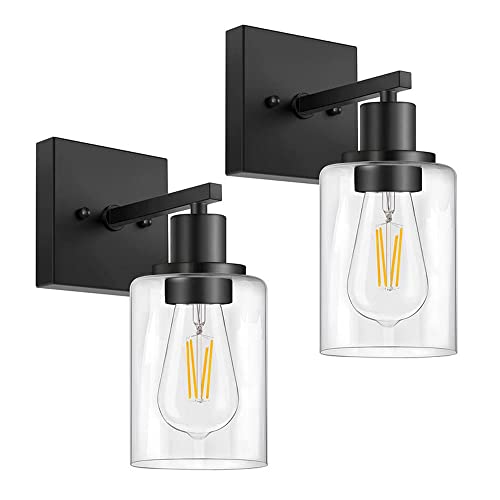 Lampes murales de ferme rétro en verre et métal noir pour chambre et vanité