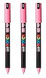 Posca Pc-1Mr Water-Based Paint Markers, Extra Fine Tip (0.7Mm), Pink, 3 Count