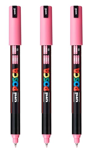 Posca Pc-1Mr Water-Based Paint Markers, Extra Fine Tip (0.7Mm), Pink, 3 Count