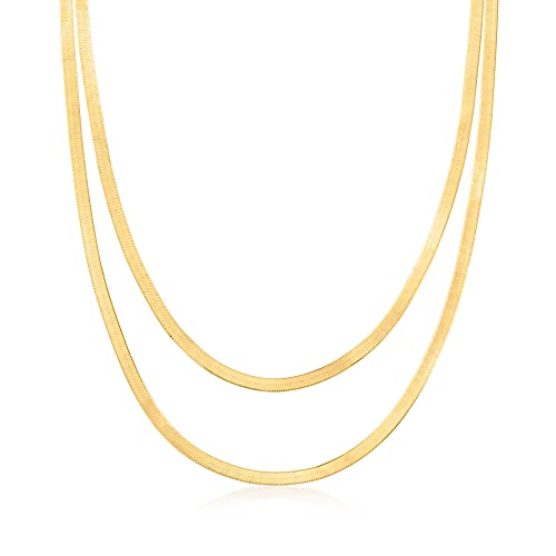 Ross-Simons Italian 18kt Gold Over Sterling 2-Strand Layered Herringbone Chain Necklace. 18 inches