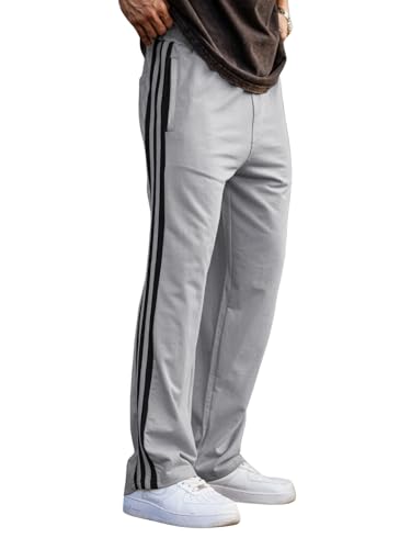 Image of Men's Track Pants with White Side Stripes | 4-Way Lycra Twill Polyester Straight Relaxed Fit Joggers | Mid-Rise Flexi Waist Lounge Bottoms