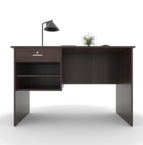 Image of 116x75x56CM Engineered Wood Verto Study & Office Table with Smooth Lockable Drawer and 2 Shelves for Storage | Sturdy DIY Counter, Commercial Table- Wenge