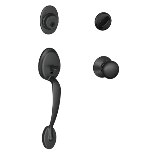 Image of SCHLAGE Front Door Entry Handleset, Plymouth Knob, Matte Black