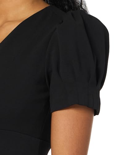 Image of DKNY Women's Short Ruched Sleeve Faux Wrap Midi Dress