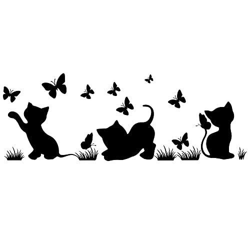 Vinilo Decorativo Infantil Gato Silueta Atrapando Mariposa miniatura 1