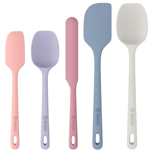ChefAide 5 Pieces Silicone Spatula Set, Food Grade Rubber Spatula, Upgrade Strong Handle with Ergonomic Grip, Heat Resistant Up to 600°F for Nonstick Cookware, Cooking