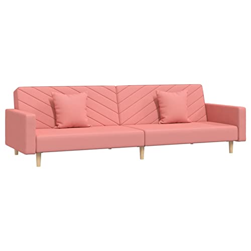 Festnjght Sofá Cama de 3 Plazas Sofa de Salón 3 Plazas Diseño 2 en 1 Plegable sin Reposabrazos Tapicería en Tela con Dos Almohadas Acolchado 220 x 84,5 x 69 cm Rosa