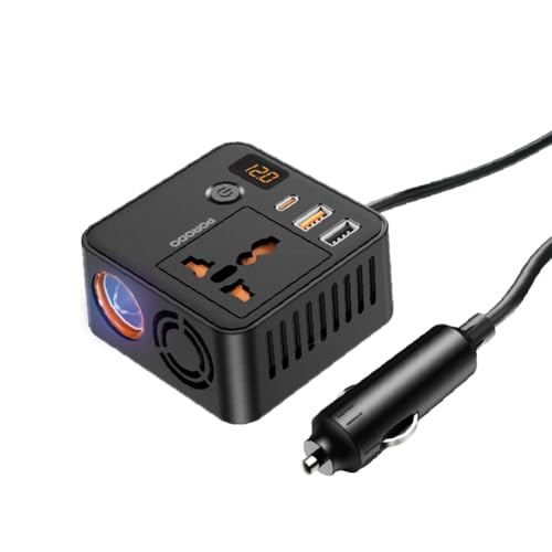Porodo Universal AC Power Inverter 200W with PD 30W USB-C, 5V/3A USB-A Ports, Built-in Cooling Fan, Overload & Over-voltage Protection, Safety Power Switch, Car Charger Adapter