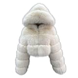 Daniel's Leather NYC - Faux Fox Fur Layered Hooded Bolero, Faux Fur Cropped Jacket, Luxury Winter Fashion Jacket (US, Alpha, Small, Regular, Regular, White)
