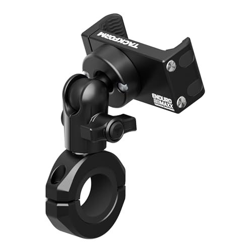 Tackform Black Motorcycle All Metal Phone Mount - Vibration Dampening 20MAXX Spring Cradle | Universal Clamp Fits 7/8 to 1-1/4 Handlebars | Compatible with iPhones Galaxy More | Short Reach Arm