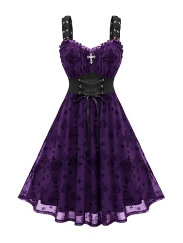 Rosegal Plus Size Women Gothic Vintage Mesh Overlay Dress(Purple_1/4X)
