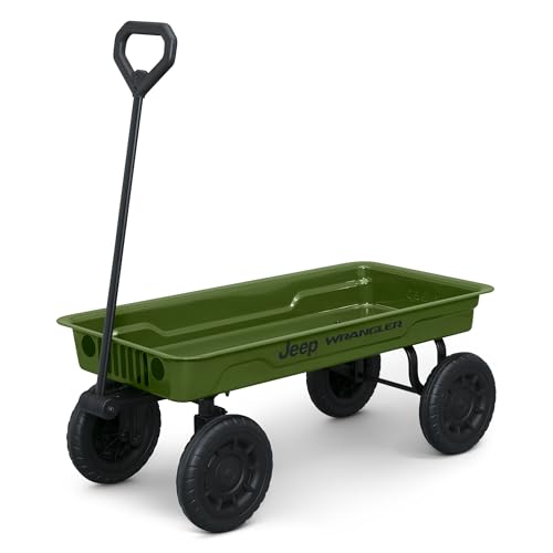Jeep Wrangler Classic Kids Wagon by Delta Children – Rolling Utility Cart with All-Terrain Tires, Fold-Under Handle, Steel Body Pull Wagon for Outdoor Play, Olive Green Willys Jeep Heritage Design