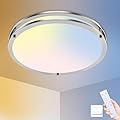 libtit 13 Inch Flush Mount Ceiling Lights with Remote, 24W Dimmable LED Ceiling Light with Nightlight and Timer, 3000K-6500K Adjustable Brushed Nickel Light Fixture for Bedroom Kitchen Bathroom