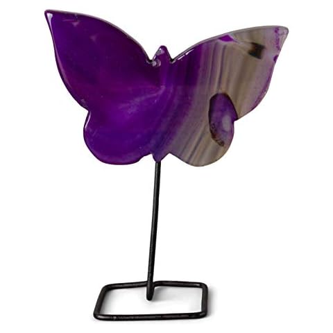 Rock Paradise Agate Slice On Metal Stand - Agate Stone Home Decor - Display Healing Crystals (Purple Butterfly) Cover