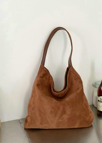Women's Suede Hobo Tote Bag Casual Shoulder Slouchy Bag Stylish Handbag Fall Winter Large Pocket Bag Magnetic Closure2
