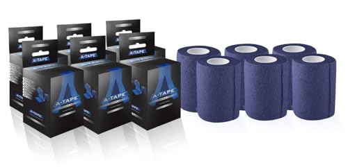 Image of A-Tape Breathable Self Adhesive Cohesive Bandage Wrap - Athletic Non-Woven for Sports, Medical Use, Injuries, Knee & Wrist Support - Suitable for Humans & Pets (Navy Blue, 7.5 cm Pack Of 6) | Cohesive Bandage