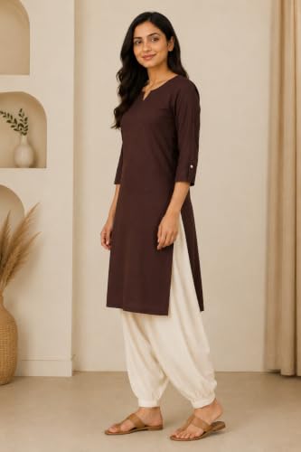Image of Women's Rayon Solid Straight Kurti | 3 /4 Sleeve | Round Neck with V Cut | Regular Fit | Casual Office Wear Kurta for Women