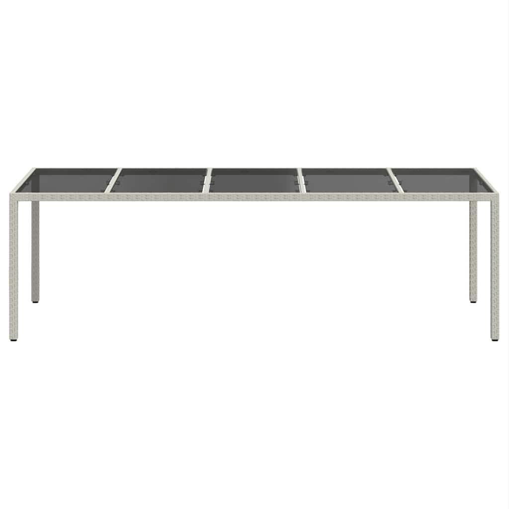 Stół ogrodowy, biały, 250 x 100 x 75 cm, z polirattanu i szkła hartowanego, odporny na warunki atmosferyczne, stabilna rama stalowa, regulowane nóżki, elegancki stół jadalny, stół balkonowy i