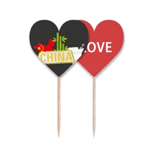 Drapeau Chine cure-dents en cœur pour buffet asiatique et déco de table - 2