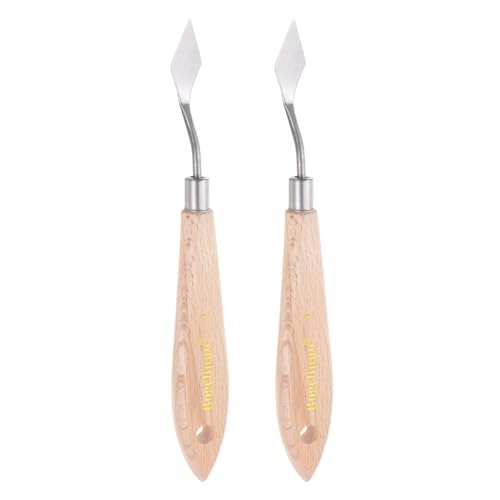 sourcing map 2pcs No.1 Painting Palette Knives Stainless Steel Pointy Spatula Pallet Knife with Beech Wood Handle for Oil Acrylic Paint Canvas Mixing Spreading