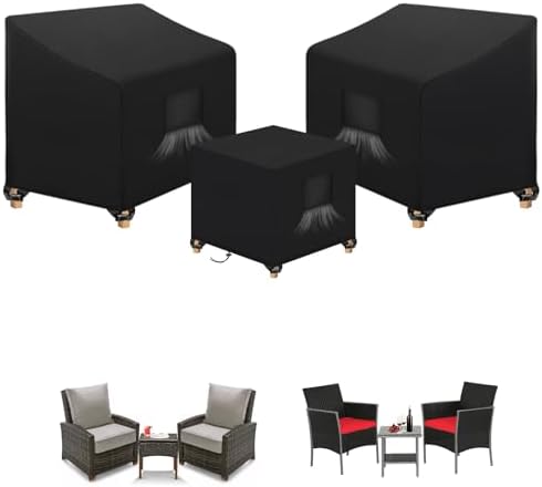 SIRUITON 3 Piece Outdoor Veranda Patio Garden Furniture Cover Set with 210D Durable and Water Resistant Fabric,Fit for Outdoor Wicker Patio Furniture Sets/Rattan Chair Conversation Sets-Balck