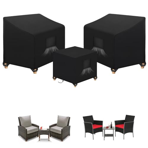 SIRUITON 3 Piece Outdoor Veranda Patio Garden Furniture Cover Set with 210D Durable and Water Resistant Fabric,Fit for Outdoor Wicker Patio Furniture Sets/Rattan Chair Conversation Sets-Balck