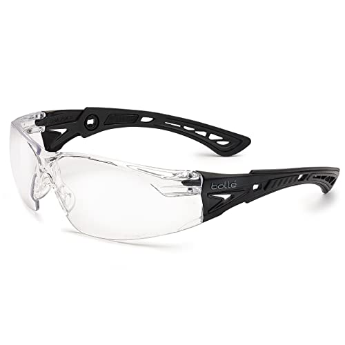 Bolle Rush+ BSSI Lunettes de sécurité à verres transparents – Revêtement dur en platine et revêtement anti-buée – Polycarbonate bimatière + TPR noir mat