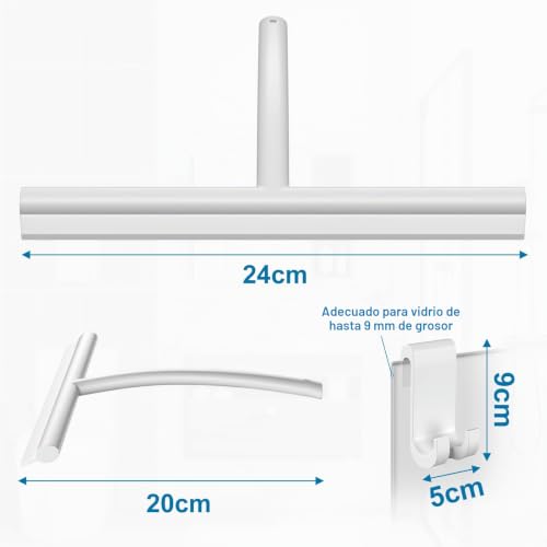 Miniatura 4 de Mosuo Rasqueta Limpiacristales Para Ducha, Limpia Mamparas Silicona Con Gancho, Rasqueta Núcleo Acero Inox Para Baño, Cristal, Puerta De Ducha, Espejo Rasurador De Ventana - Blanco