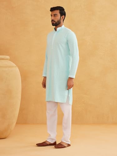 Image of SOJANYA (Since 1958 Men's Cotton Embroidered Thread Work Kurta With white churidar Pyjama