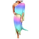 MICKURY Cocktailkleid Hochzeit Kleid Seide Kleidung Auf Rechnung Hellblaues Abendkleid Schwarze Cocktailkleider Damen Sexy One Shoulder Schlitzsaum Blumen Kurzarm Lockeres Freizeitkleid 3-Mehrfarbig