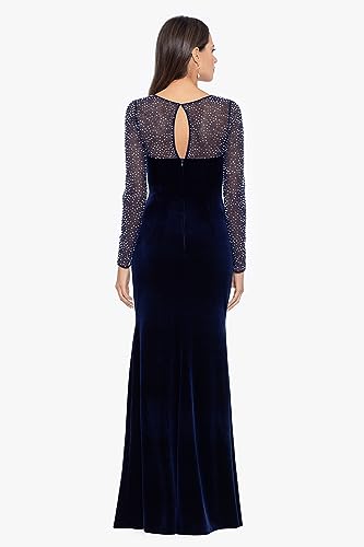 Betsy & Adam Women's Long Stretch Velvet Illusion Shrug Beaded Sleeve Gown2