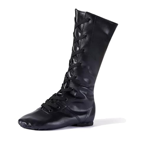 MSMAX Jazz Shoes for Women Black Leather High Top Renaissance Boots for Men, High-top Black, 7