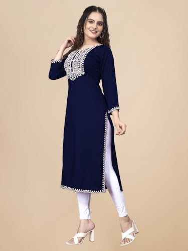 Image of Women Rayon Embroidered Kurti Three Quarter Sleeve Kurta for Women and Girls Embroidery Work Soft Rayon Fabric Comfortable