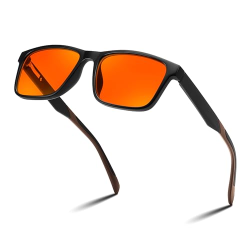 Image of FEISEDY Blue Light Glasses for Better Sleep Amber Computer Gaming TV Anti Eyestrain Glasses with Spring Hinge B0249
