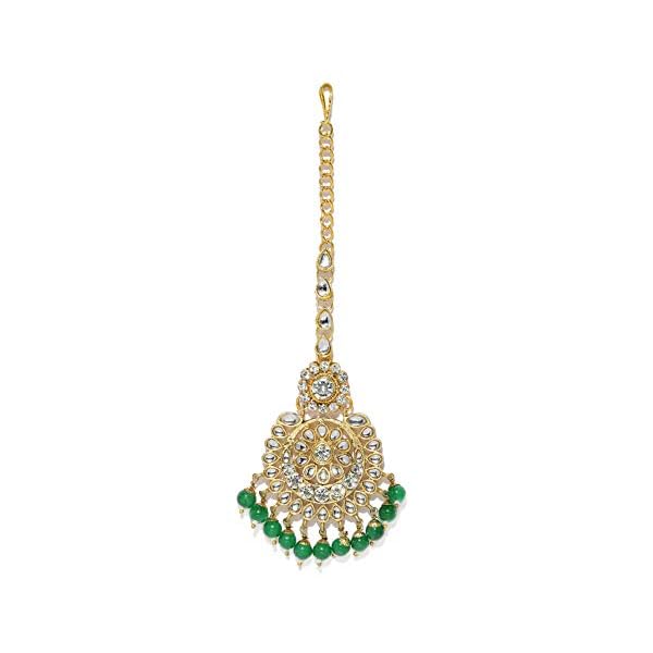 Zaveri Pearls Gold Tone Dazzling Kundan & Green Beads Maangtikka for Women-ZPFK9402