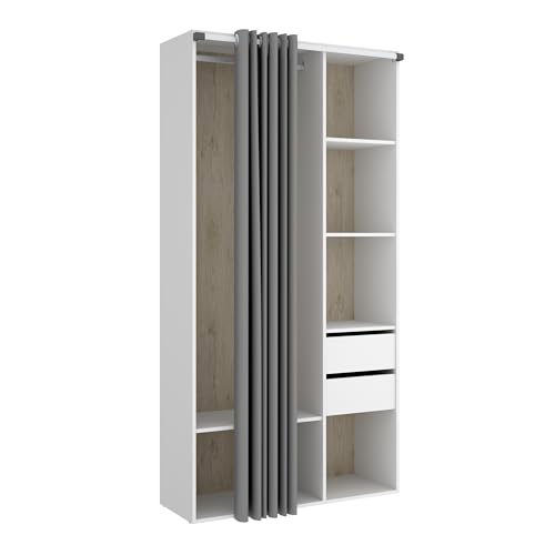 DEKIT GRUPO RIMOBEL SUIT - Vestidor con dos cajones, trasera reversible y cortina - BLANCO / NATURAL - 205 x 98 x 53